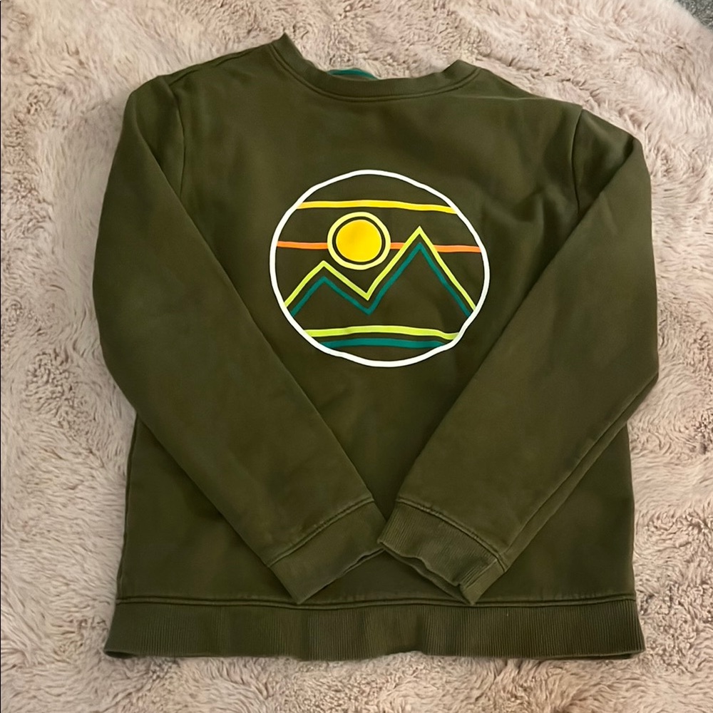 Girls Green Sweatshirt with Mountain Graphic